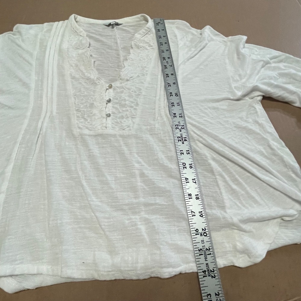 Lucky Brand Sz S White Pintuck Lace Ruffle Blouse Bell Sleeve Boho Cottagecore - Picture 9 of 15